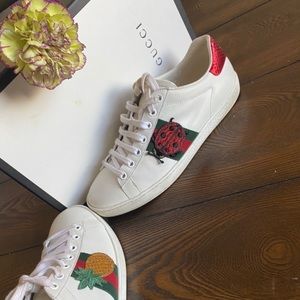 Gucci Leather Ladybug and Pineapple Ace Sneakers